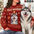 Custom Photo 3D Christmas Themed Pet Feliz Navidog Snowflake Pattern - Personalized Unisex Ugly Sweater