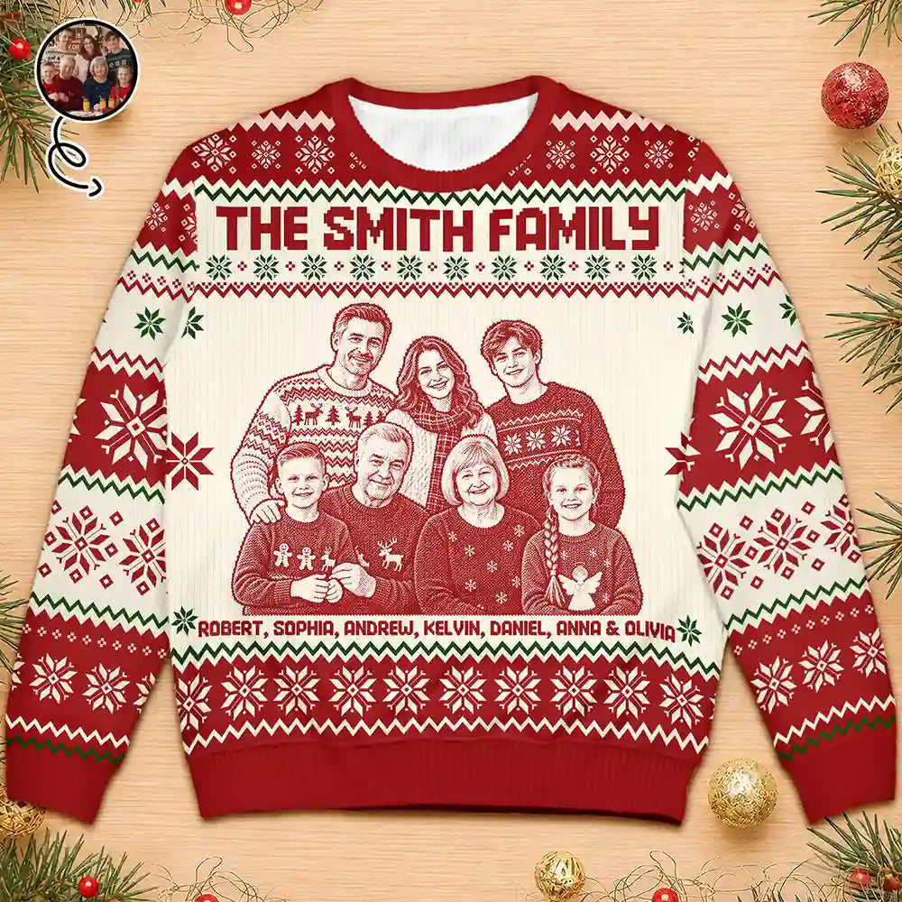 Custom Photo Christmas Family Matching Sweater - Personalized Unisex Ugly Sweater