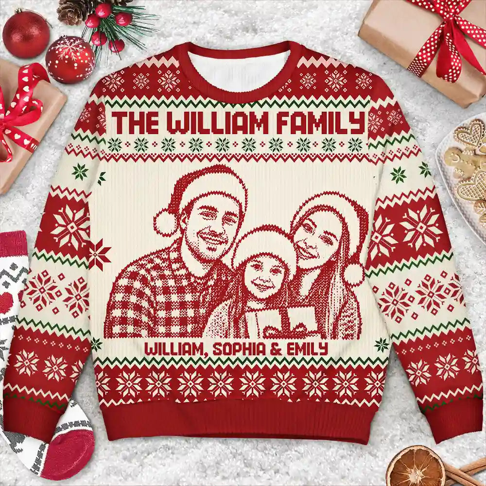 Custom Photo Christmas Family Matching Sweater - Personalized Unisex Ugly Sweater