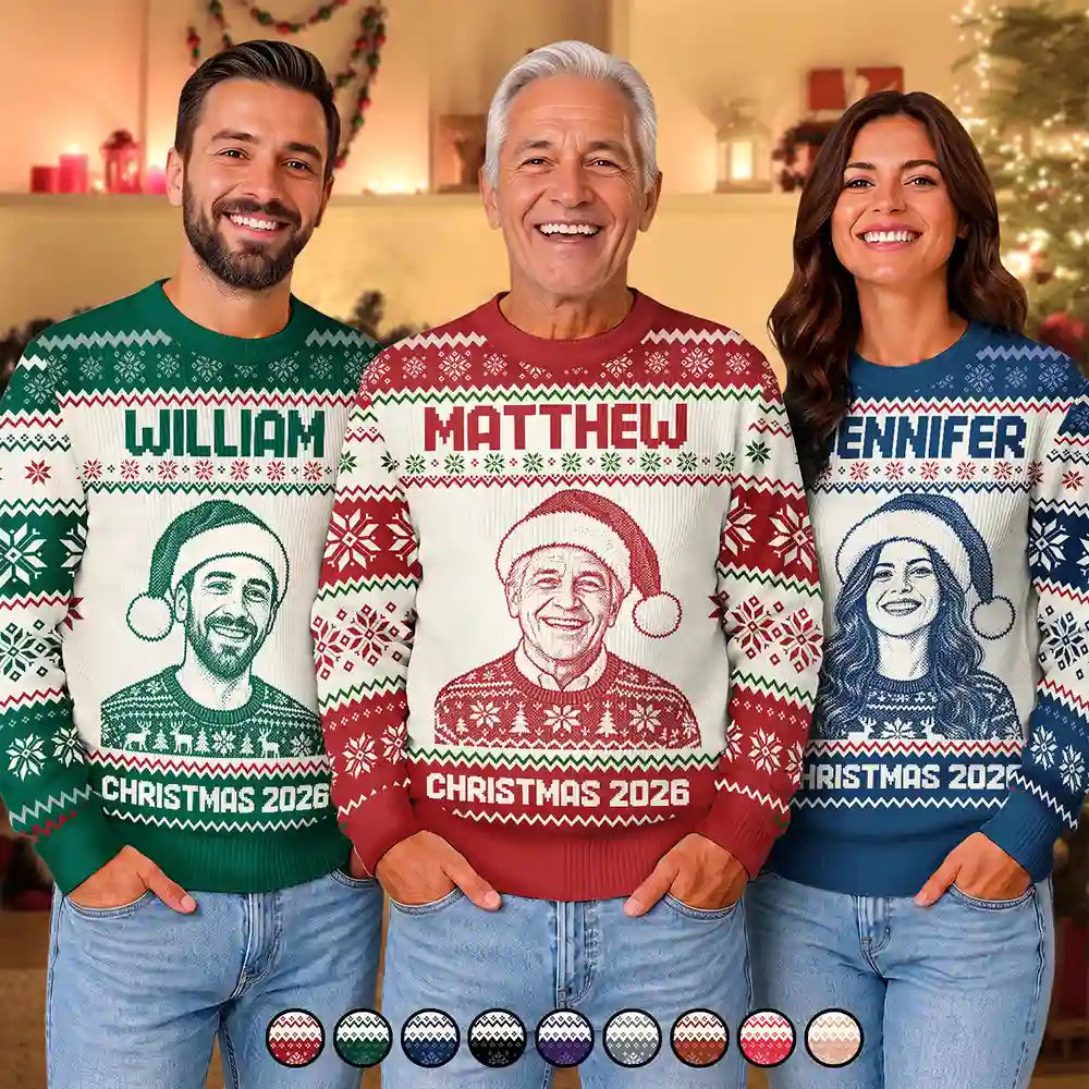 Custom Photo Family Christmas Matching Sweater - Personalized Unisex Ugly Sweater