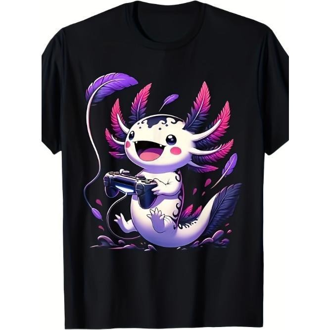 Cute Axolotl Playing Console Video Games Axolotl Gaming T-Shirt Made in USA Hoodie, Sweatshirt | PureTeeCo.com