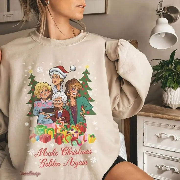 Cute Chibi Golden Girls Sweatshirt, Make Christmas Golden Again Sweatshirt, Gift For Family, VintageSweatshirt T-Shirts,...