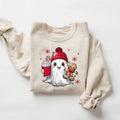 Cute Christmas Ghost Sweatshirt, Ghost Iced Coffee Sweatshirt, Retro Christmas Shirt, Christmas Coffee, Holiday Ghost...