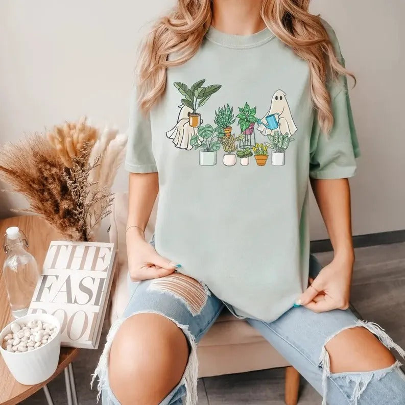 Cute Ghost Shirt, Halloween Plant Shirt, Halloween Mom Shirt, Ghost T-Shirt, Plant Lover Gift, Funny Halloween Top...