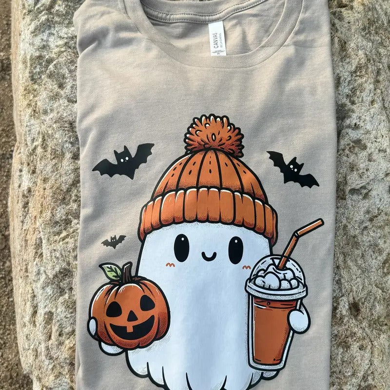 Cute Ghost with Pumpkin Spice Latte T-shirt Fit Halloween halloween shirt Hoodie, Sweatshirt | PureTeeCo.com