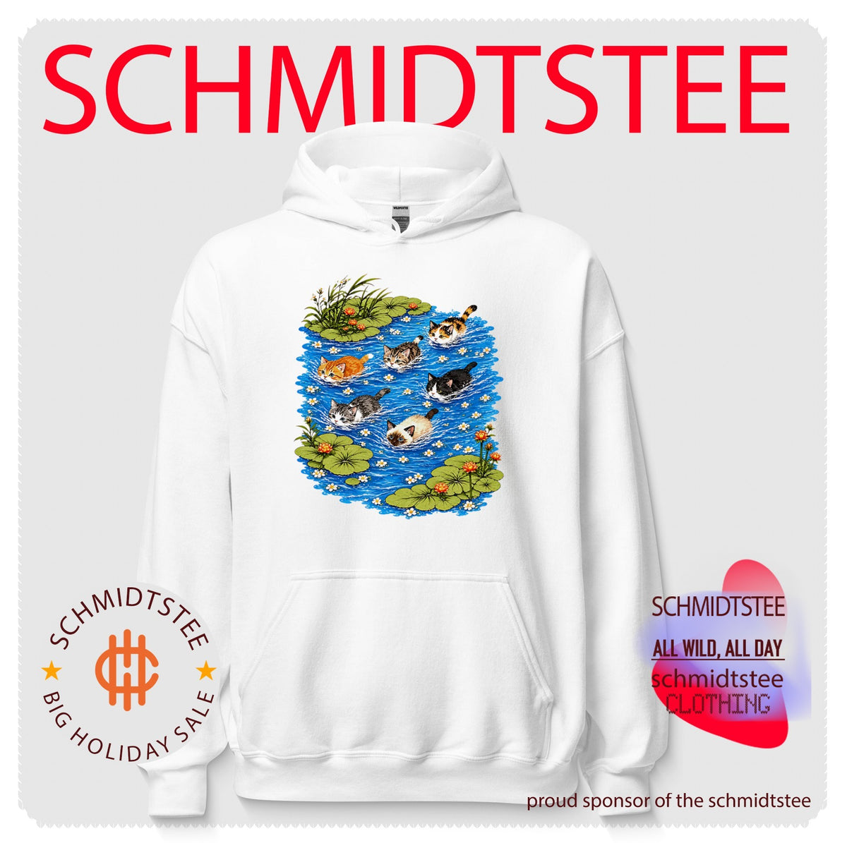 Cute Kittens Swimming in a Pond with Water Lilies shirt
