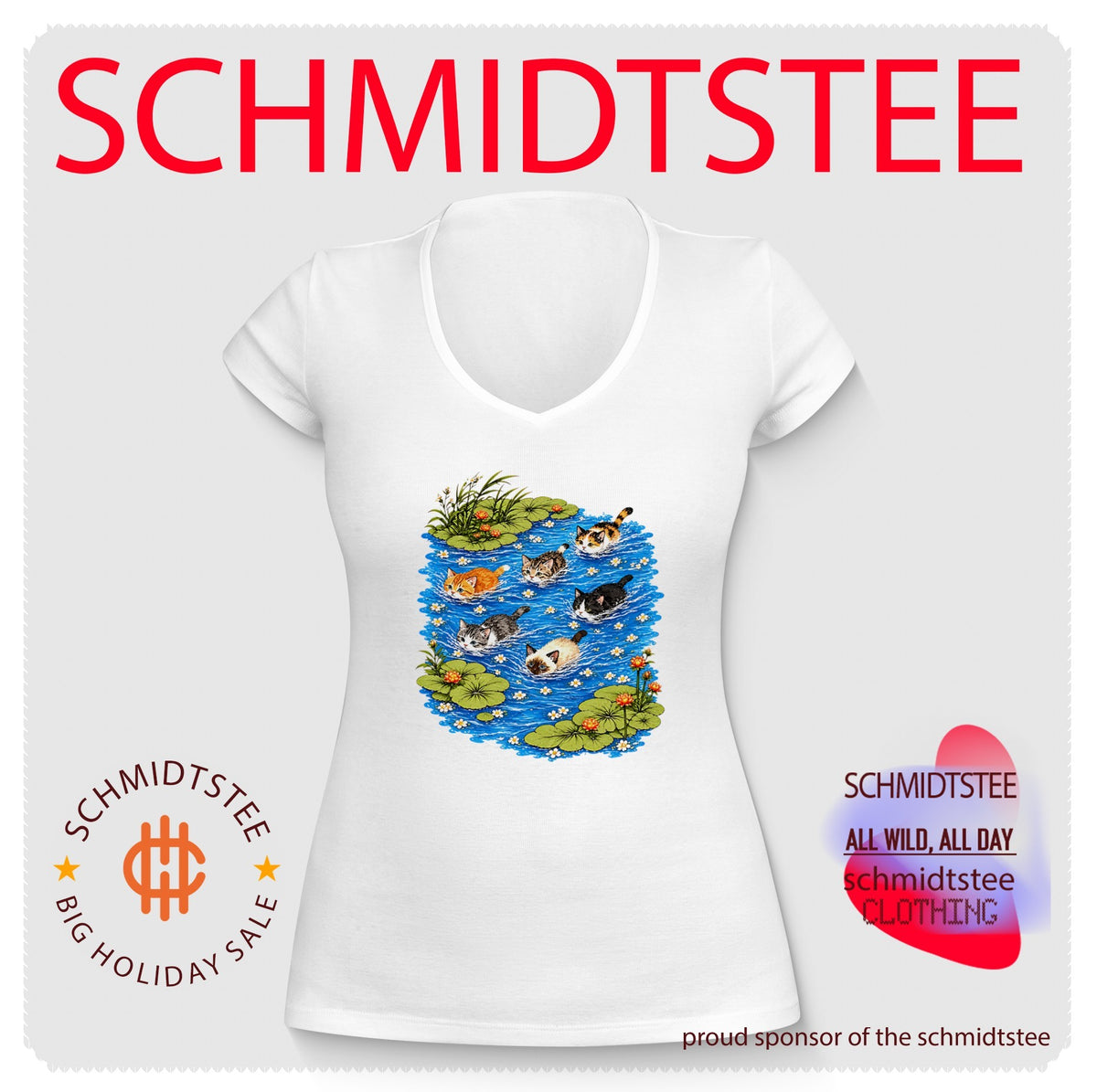 Cute Kittens Swimming in a Pond with Water Lilies shirt