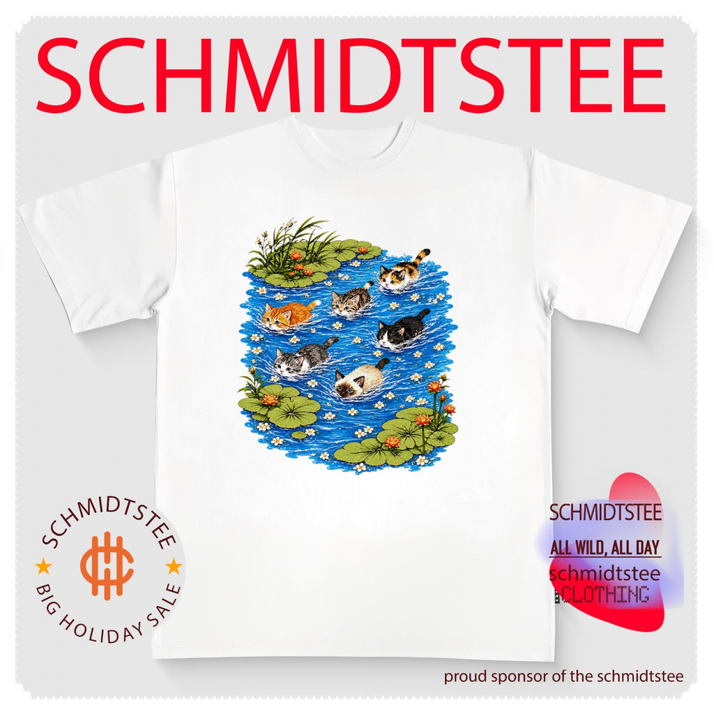 Cute Kittens Swimming in a Pond with Water Lilies shirt