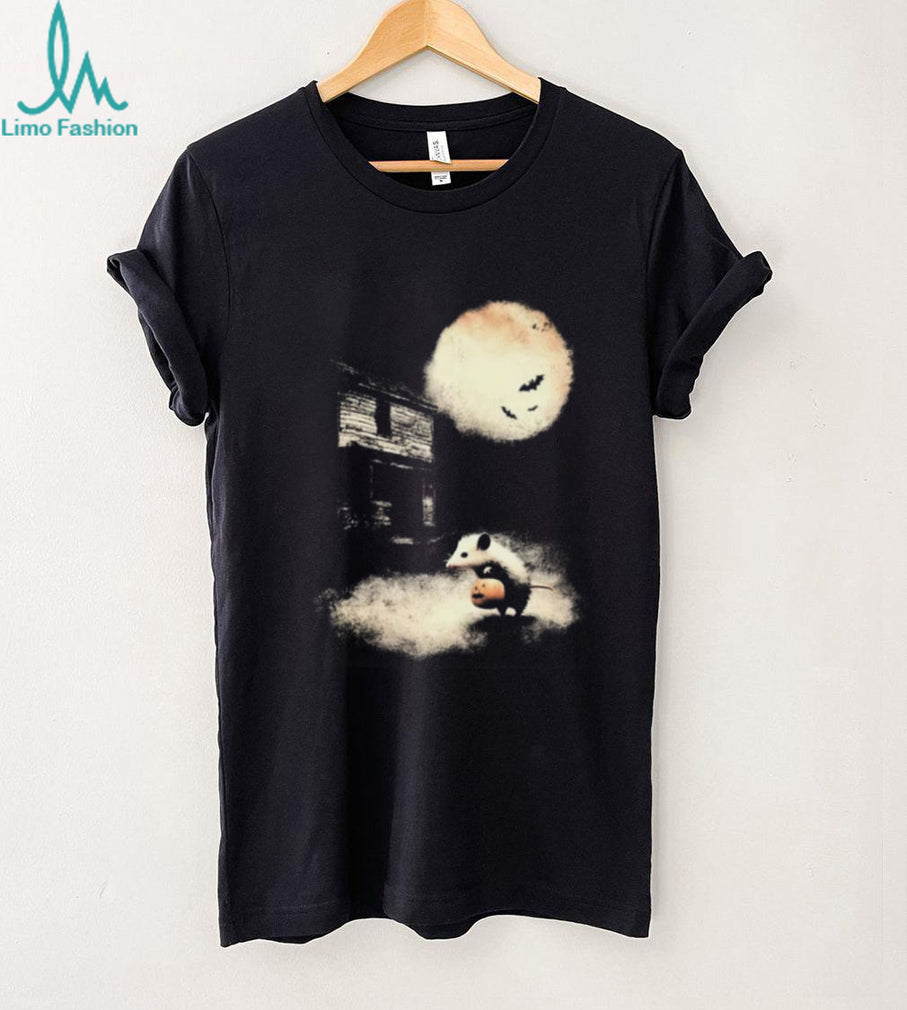 Cute Opossum Holding Halloween Pumpkin Spooky Moon Shirt