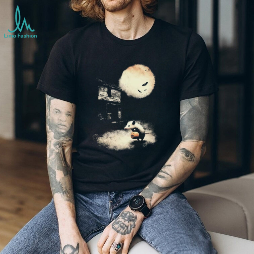 Cute Opossum Holding Halloween Pumpkin Spooky Moon Shirt