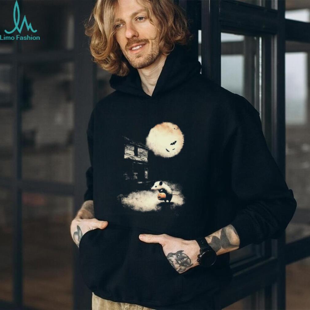 Cute Opossum Holding Halloween Pumpkin Spooky Moon Shirt
