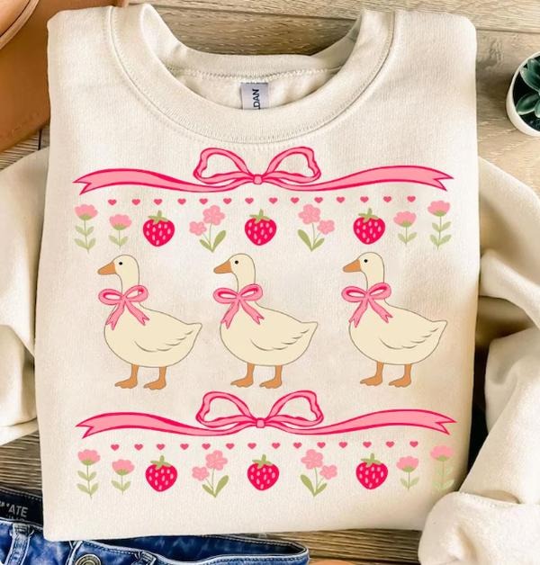 Cute Strawberry Goose Shirt, Summer Goose, Mama Goose, Mothers Day Hoodie, Sweatshirt | PureTeeCo.com