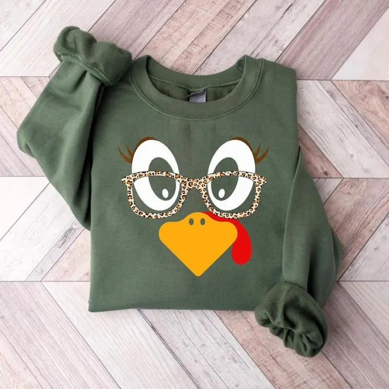 Cute Turkey Fall Thanksgiving Sweatshirt, Turkey Face Sweatshirt, Clothes for Women for Men T-Shirts, Hoodie | PureTeeCo.com
