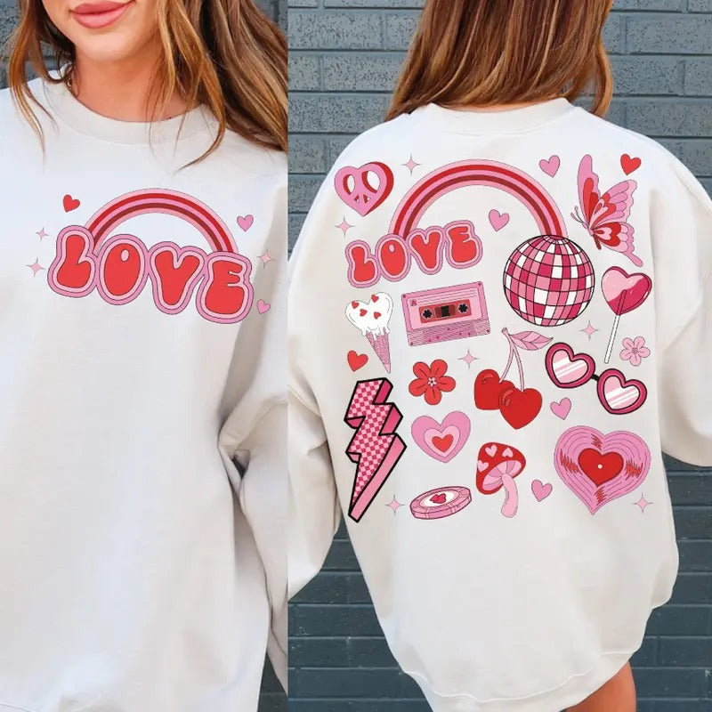 Cute Valentine's Day Sweatshirt, Retro Groovy Cupid T-Shirt, Trendy Valentine's Day Crewneck, V-Day Clothing for Her Hoodie