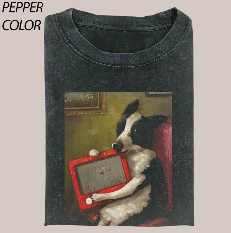 Cute dog is practicing drawing Vintage Graphic T-Shirt, Retro 90s Funny Dog Lover Shirt, Funny Shirts For Friends Hoodie,...