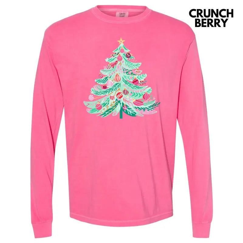 Cutesy Christmas Tree Long Sleeve Comfort Colors T-Shirt 'NLB' Hoodie, Sweatshirt | PureTeeCo.com