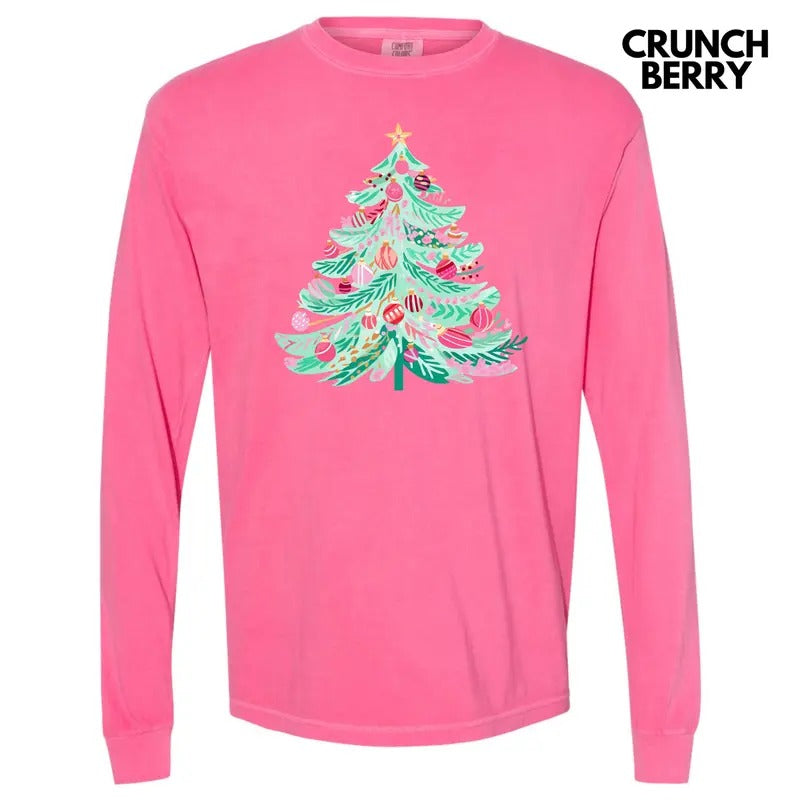 Cutesy Christmas Tree Long Sleeve Comfort Colors T-Shirt 'NLB' Hoodie, Sweatshirt | PureTeeCo.com