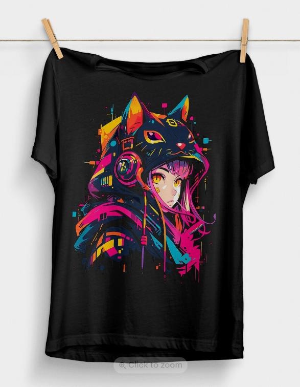 Cyberpunk Anime Girl T-Shirt | Futuristic T-Shirt Aesthetic | Japanese Harajuku Clothing | Kawaii Manga T-Shirt |...