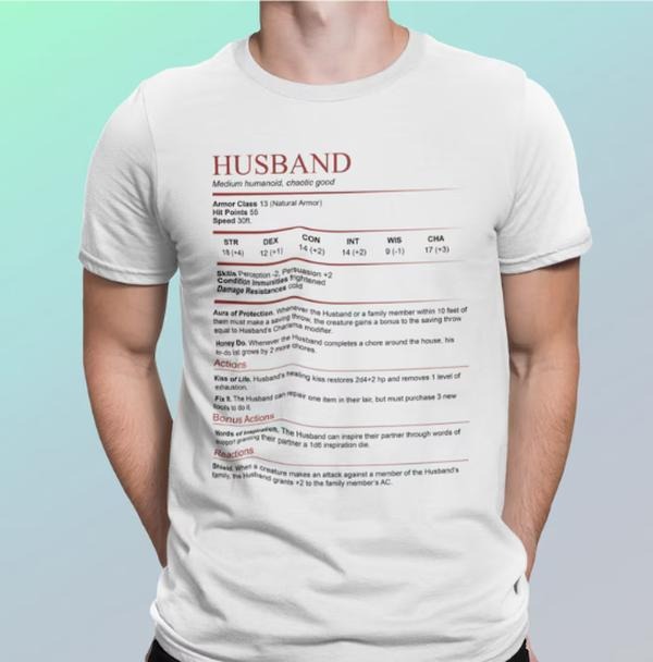 D&D Husband Stat Block Shirt | Dungeons and Dragons T-Shirt Hoodie, Sweatshirt | PureTeeCo.com