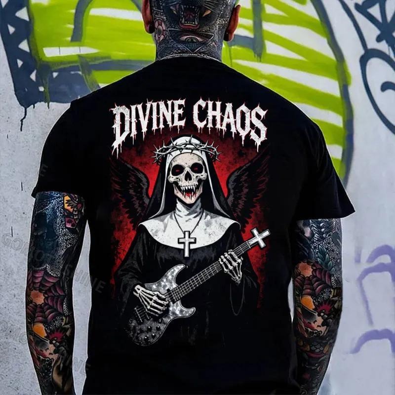 DIVINE CHAOS Skeleton Nun Print Men's T-shirt Hoodie, Sweatshirt | PureTeeCo.com