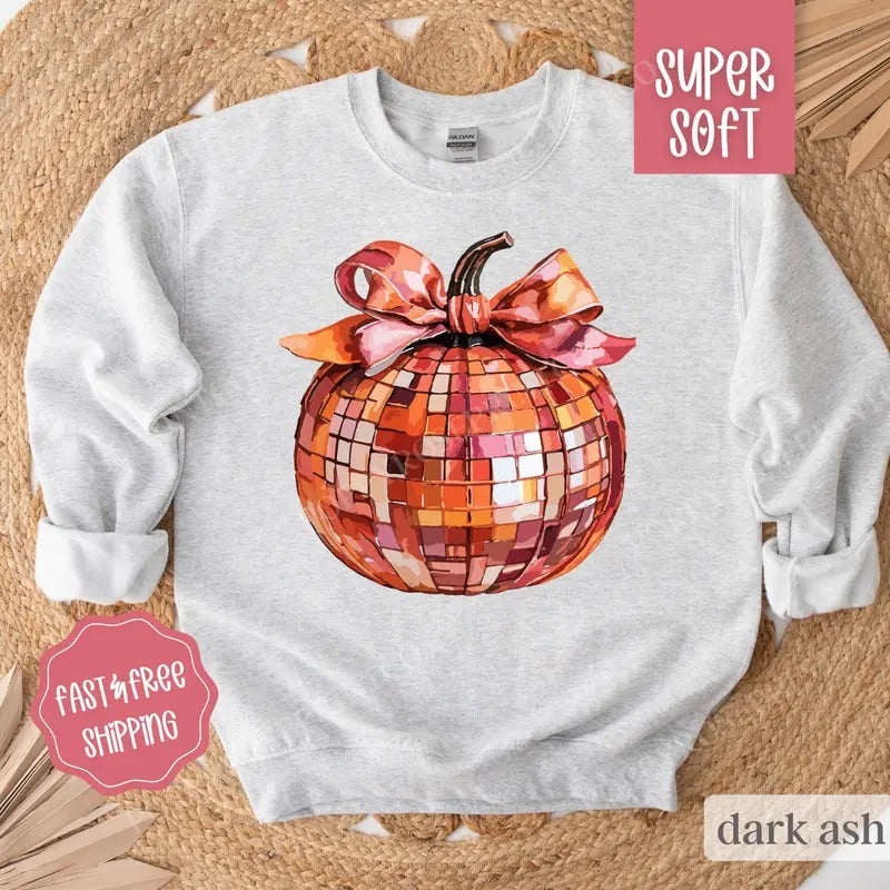 DIsco Pumpkin Sweatshirt, Preppy Fall Crewneck, Womens Sweatshirt, Halloween Sweater T-Shirts, Hoodie | PureTeeCo.com