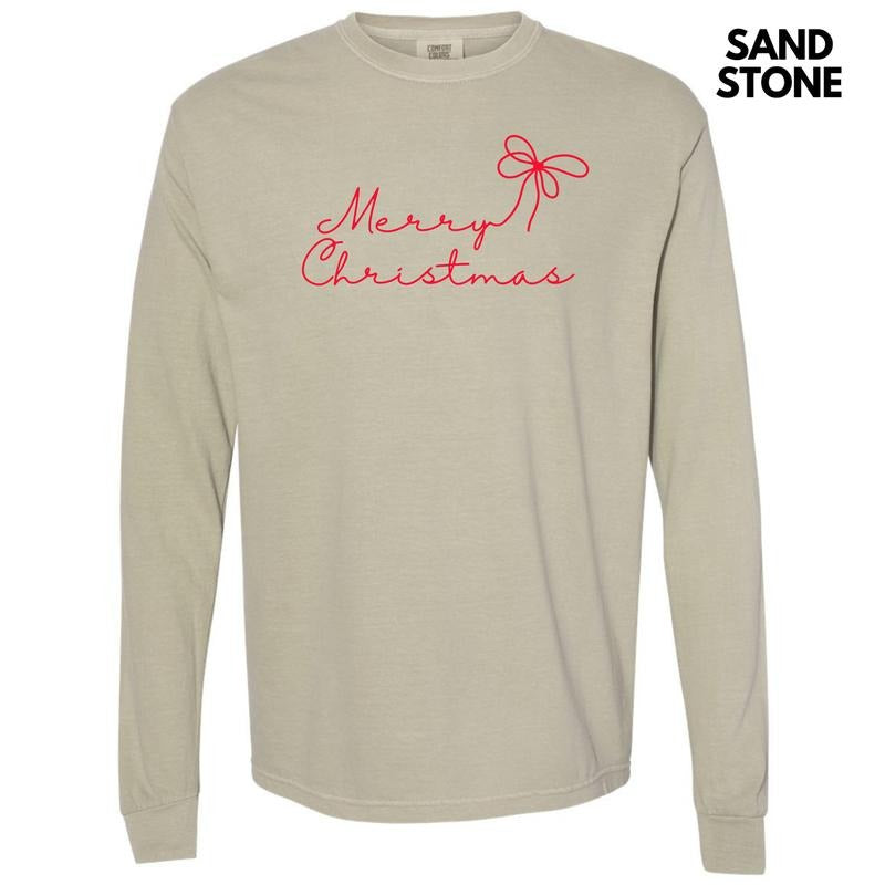 Dainty Script Red Merry Christmas Long Sleeve Comfort Colors T-Shirt 'NLB' Hoodie, Sweatshirt | PureTeeCo.com