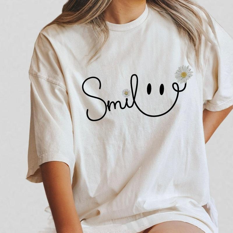 Daisy Smile Face Shirt, Daisy Flower Smile Tshirt, Happy Shirt, Gift for Her, Positive Saying Tee, Summer Women Gift Tee,...