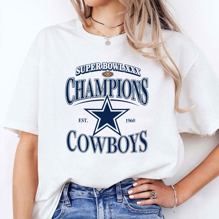 Dak Prescott wearing Dallas Cowboys 1960 Super Bowl XXX Champions T Shirt
