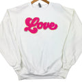 Dark Pink Chenille Love Patch Sweatshirt on White T-Shirts, Hoodie | PureTeeCo.com