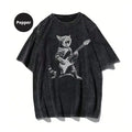 Dauomo Men's Summer Casual Drop Shoulder T-Shirt With Graphics, Vintage Funny Guitar Cat T-Shirt, Hoodie, Sweatshirt...