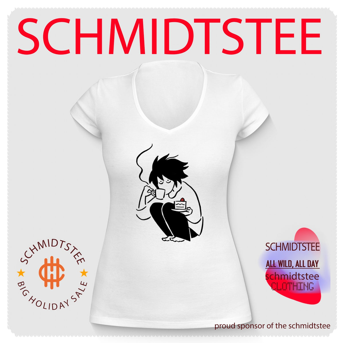 Death Note L drinking coffee eating strawberry cake shirt