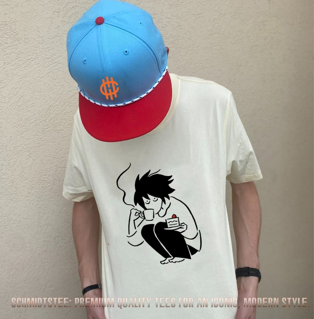 Death Note L drinking coffee eating strawberry cake shirt