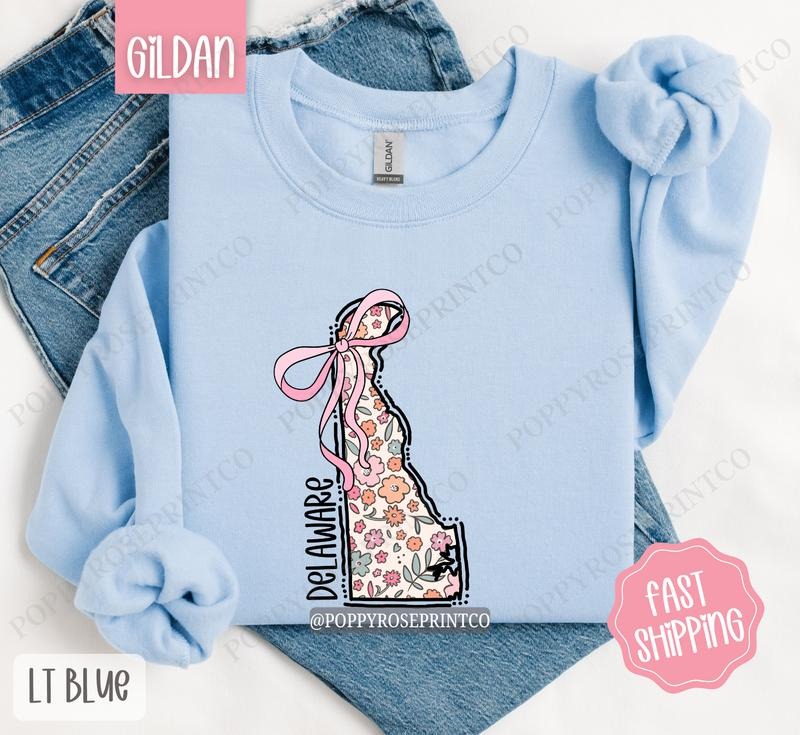 Delaware Floral Sweatshirt, Cute Delaware Sweatshirt, Delaware State Sweatshirt T-Shirts, Hoodie | PureTeeCo.com
