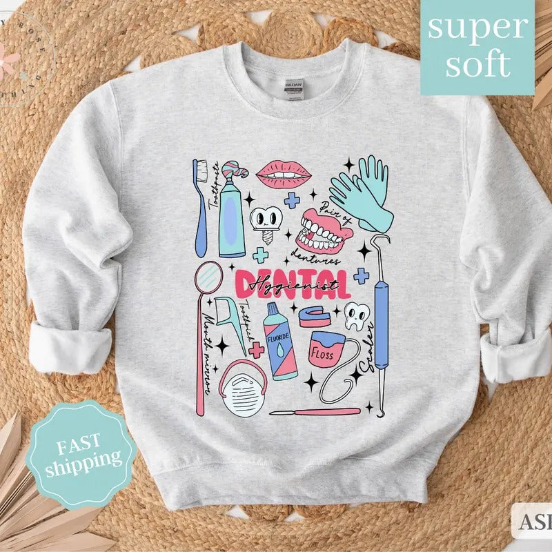 Dental Hygienist Sweatshirt, Gift for Dental Hygienist, Dental Crewneck T-Shirts, Hoodie | PureTeeCo.com