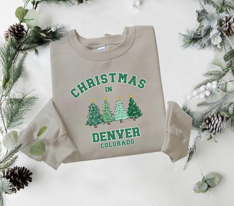 Denver Christmas Sweatshirt, Colorado Sweater, State Shirt, Personalized City Name Shirt, Christmas Trip Sweatshirt,...
