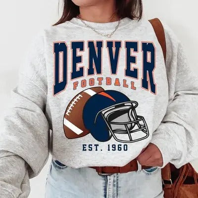 Denver Football Sweatshirt, Vintage Unisex Denver Crewneck, Gift for Football Fan, Oversized Denver Sweatshirt Cotton Fit...