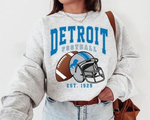 Detroit Football Sweatshirt, Vintage Unisex Detroit Crewneck, Gift for Football Fan, Oversized Detroit Sweatshirt...