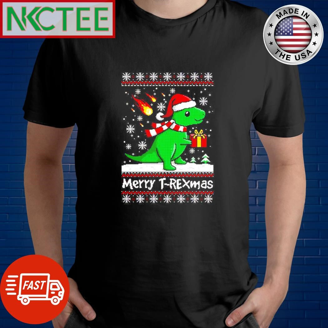 Dinosaur hold gift Merry T-Rexmas Ugly Christmas shirt