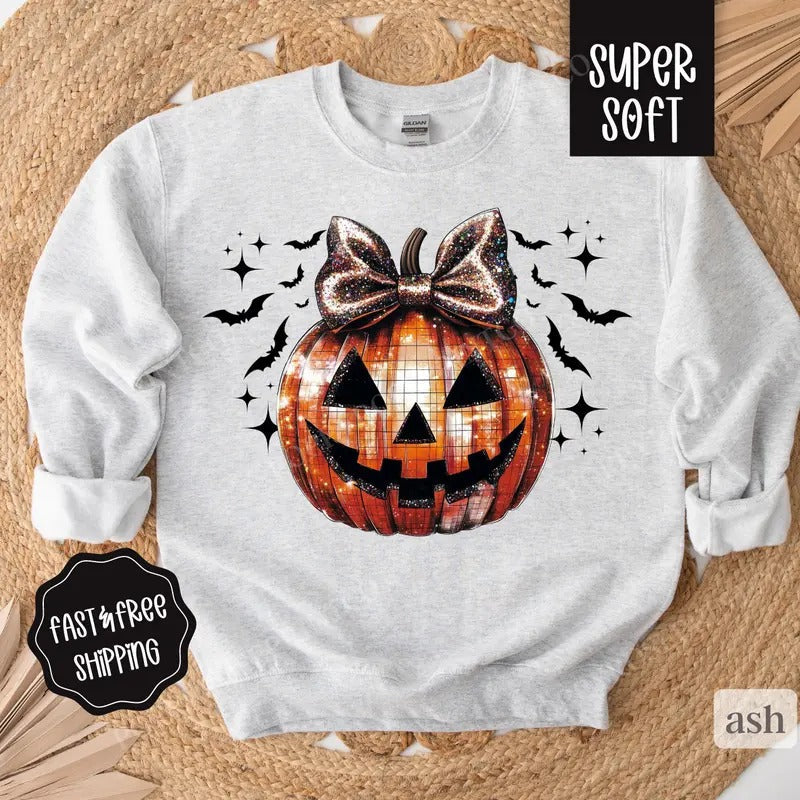 Disco Pumpkin Sweatshirt, Cute Fall Crewneck, Womens Sweatshirt, Fall Jack-O-Lantern Sweater T-Shirts, Hoodie | PureTeeCo.com