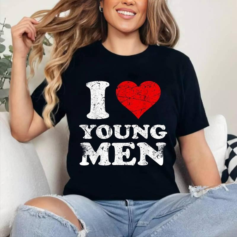 Distressed I Heart Young Men I Love Young Men T-Shirt | Cotton 100%, Crewneck, Top Womenswear Hoodie, Sweatshirt