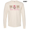 Ditsy Pink Trio Christmas Long Sleeve Comfort Colors T-Shirt 'NLB' Hoodie, Sweatshirt | PureTeeCo.com