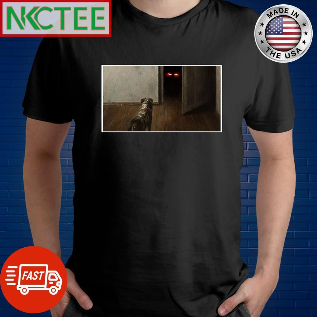 Dog Looking At Door Parodies Deimos by Dragan Bibin shirt