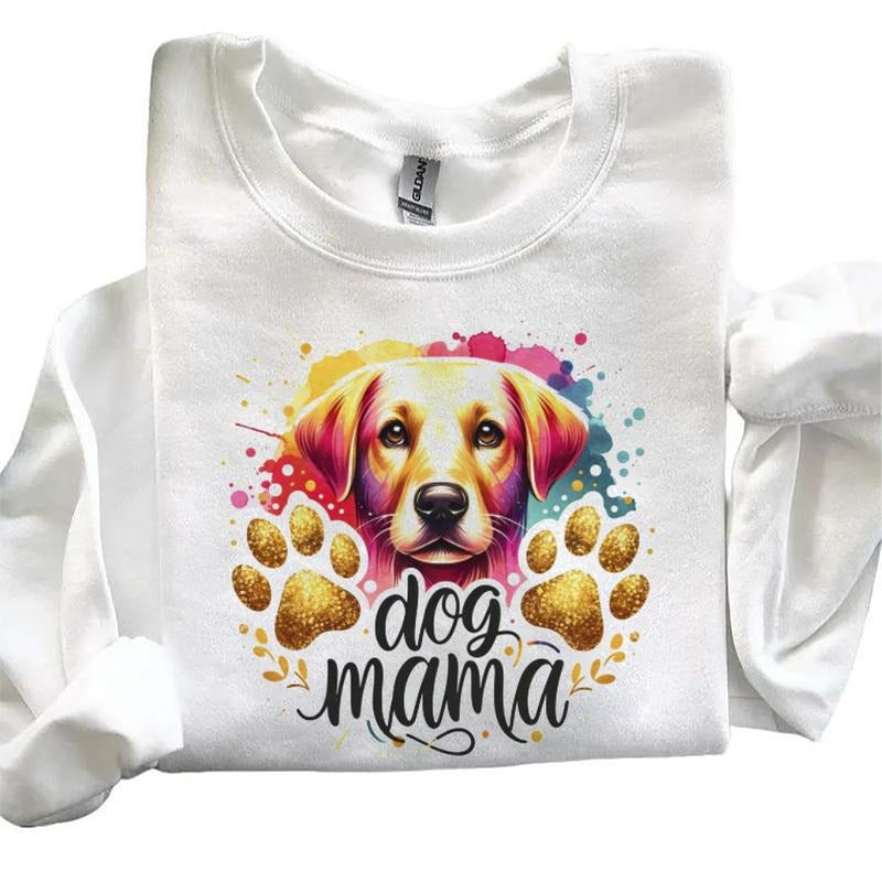 Dog Mama Sweatshirt Dog T-Shirt Sweatshirt Gold Glitter Paw Puppy Dog Lover Hoodie T-shirt Unisex | PureTeeCo.com