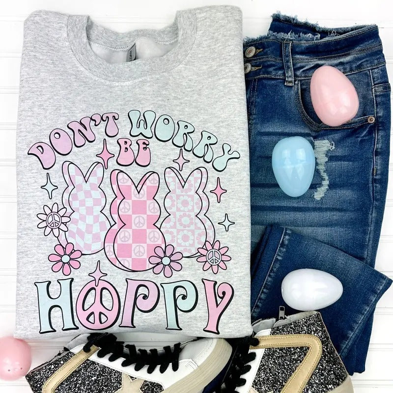 Don't Worry Be Hoppy Gildan Sweatshirt T-Shirts, Hoodie | PureTeeCo.com