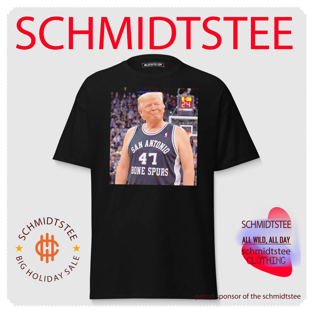 Donald Trump wearing San Antonio Spurs jersey Bone Spurs shirt