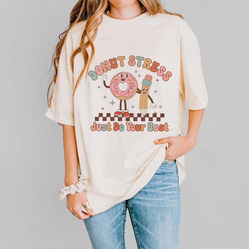 Donut Stress Just Do Your Best Shirt, Teacher School Test Day Shirt, Teacher Test Shirt, Gifts for Teacher, Groovy...