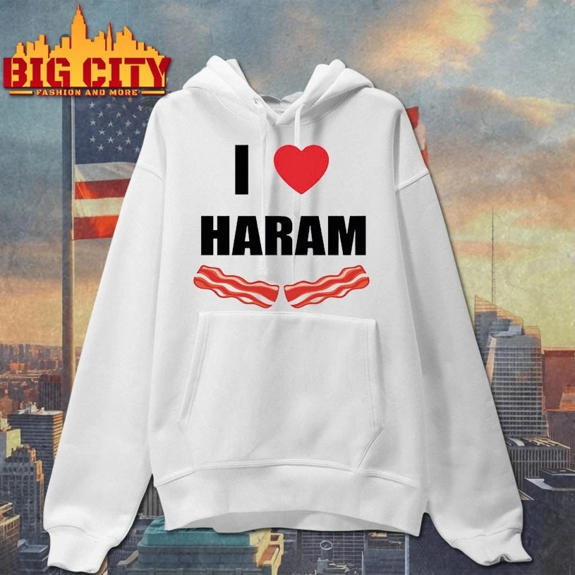 Dr Gumnaam Wearing I love haram bacon shirt
