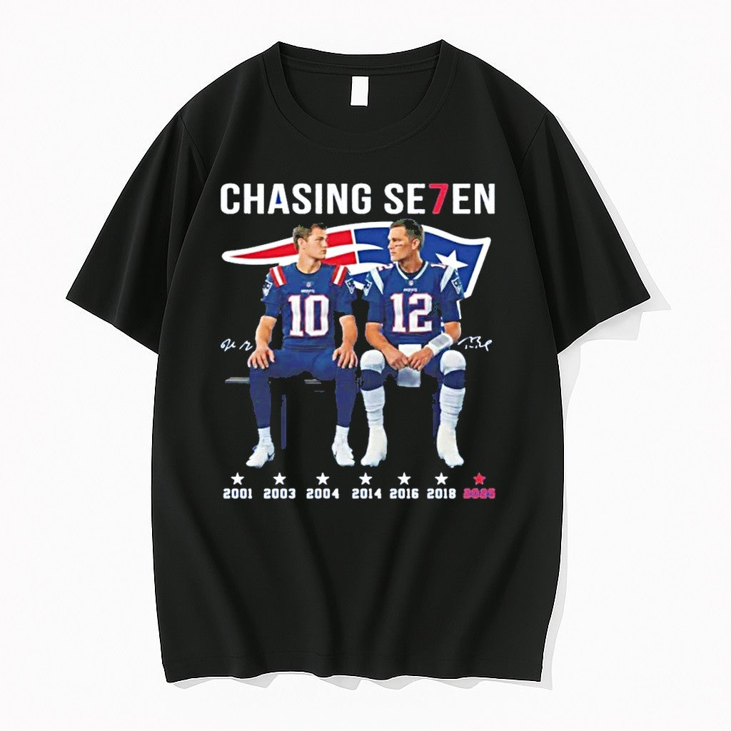 Drake Maye And Tom Brady Chasing Se7en Patriots Tshirts Sweater Hoodie Jpg