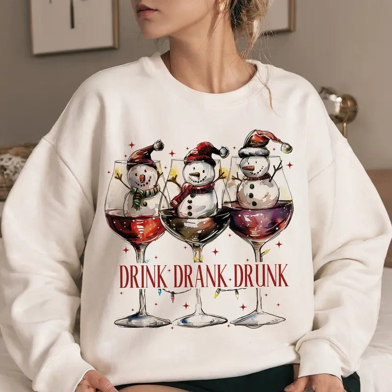 Drink Drank Drunk Christmas, Christmas Season, Christmas Clothes, Funny Christmas, Christmas Shirt, Snowman Christmas,...
