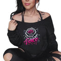 Drop Shoulder Sweatshirt | Goth-Inspired Hot Pink 'Fierce' Rose Graphic | Grunge Meets Dark Metal Aesthetic | Bold &...